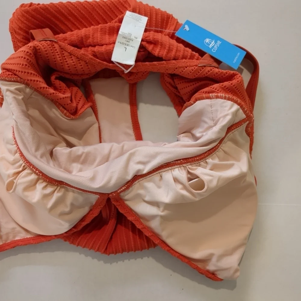 Cupshe Women's One Piece Swimsuit Plunge Ruffled Tummy Orange NWT , Size L